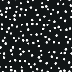 Wall Mural - Monochrome irregular polka dot seamless repeat pattern. Random placed, vector geometric shapes minimal all over surface print in black and white.