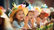© Finn - A group of children wearing Easter hats at a school parade smiling and waving.