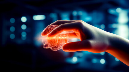 Sticker - Person's hand holding glowing object in front of blurry background.