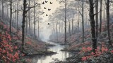 Fototapeta Sypialnia - Autumn in the forest.Created with Generative AI technology