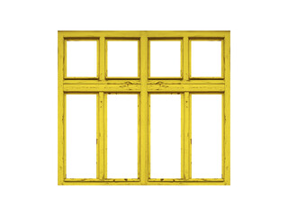 Wall Mural - Yellow wooden window with four sashes isolated on transparent background.