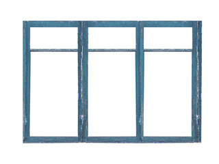 Wall Mural - Old big blue wooden window frame with six sashes isolated on transparent background.