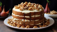 hyperrealistic classic walnut cake, a simple, yet dilicious cake made with chopped walnuts