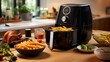 A top-of-the-line air fryer preparing crispy and healthy snacks in a well-lit kitchen.