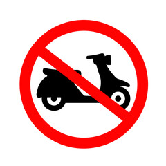 No Scooter Allowed Sign. No motorcycle Sign Or No Parking Sign. No motorbike Prohibit Icon. Moped Access Forbidden. Attention Icon No E-Scooter Road Sign