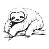 Fototapeta Koty - Lazy sloth in cartoon, doodle style. Isolated 2d vector illustration in logo, icon style, Eps 10, black and white. AI Generative
