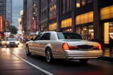 Fototapeta  - Side view of a luxury executive limousine car on the road in the city at night