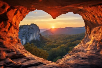 Wall Mural - Heart-shaped cave and beautiful nature view. Background with selective focus and copy space