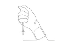 A Hand Holding A Cross Necklace. Reforma Protestante One-line Drawing