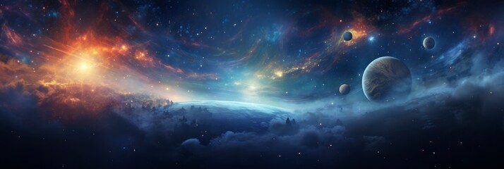 galactic space background with stars and planets