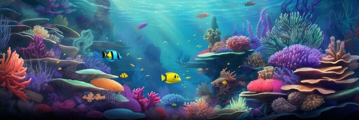Wall Mural - Underwater coral reef. Bright and colorful background