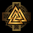 The Valknut is an ancient Scandinavian ritual pagan symbol consisting of three intertwined triangles. Cult of Odin. Warriors of Valhalla
