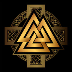 Wall Mural - The Valknut is an ancient Scandinavian ritual pagan symbol consisting of three intertwined triangles. Cult of Odin. Warriors of Valhalla