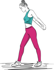 Wall Mural - Young sporty woman stretching at the gym