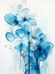 Wall Mural - Abstract art - painting of blue colored flowers