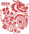 Happy chinese new year 2024 Zodiac sign, year of the Dragon gold