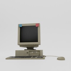Poster - old computer 3d rendering isolated on white background.