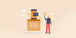 © Sammby - Man character with mobile in hand receive bank message, mobile shopping digital transaction purchasing from web ecommerce store, conceptual vector illustration.