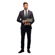 © 361 Portrait Studio - Portrait of Happy businessman ceo wearing suit standing using digital tablet computer, Full body, isolated on white background, png