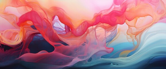 Wall Mural - beautiful abstraction of liquid paints in slow blending flow mixing together gently