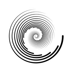 Poster - Spiral lines element. Radial spinning stripes texture. Black circle swirl shape. Abstract geometric background design for poster, banner, logo, icon, collage, tattoo, sticker, tag, emblem. Vector
