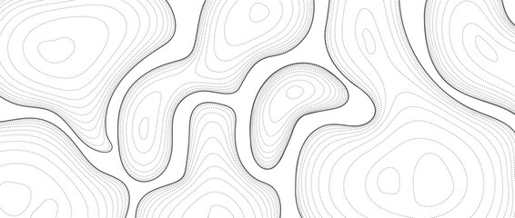 Abstract dotted line background. Topographic contour map concept. Black and white terrain dashed outline pattern. Geographic design template wallpaper for poster, banner, print. Vector illustration