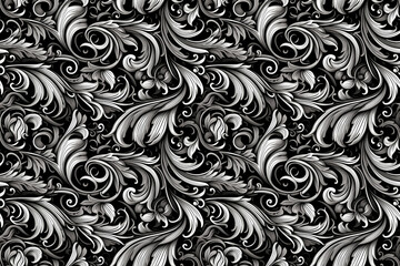 Poster - baroque scrolls ink pattern: elaborate baroque scrollwork with fine lines and detailed flourishes