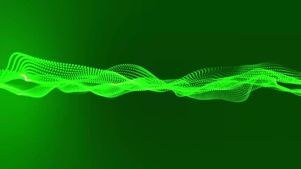 Poster - Flowing green dots and particles on a green background. Abstract digital particle and dot wave light abstract background, animation cyber or technology background. 3d abstract animation