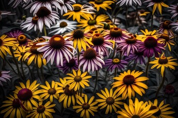 Wall Mural - purpel and yellow echinacea con folwers-