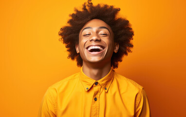 Wall Mural - happy smiling actor on solid color background