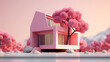illustration of a tiny pink house model