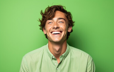 happy smiling actor on solid color background