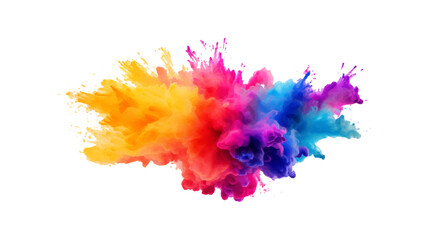 Sticker - colorful vibrant rainbow Holi paint color powder explosion with bright colors isolated white background.	
