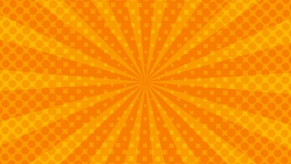 Sticker - Pop art comic orange background with polka dots and rays.