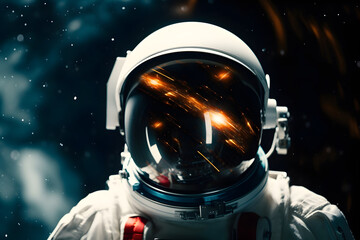 Wall Mural - head shot of spaceman or astronaut with background of space