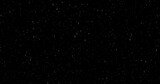 Fototapeta Kosmos - Cinematic snowfall loop animation of a surreal realistic snowflake falling bg. Snowfall winter overlay slowly falls on a black backdrop. Snowflake for Christmas new year 2024,2025.
