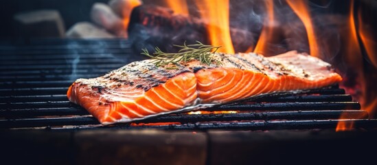 Sticker - Grilling salmon for a family picnic in the backyard during a holiday.