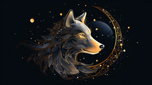 Wolf Head With Crescent Moon