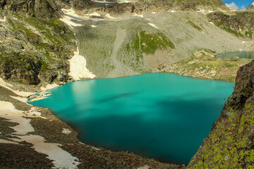 Wall Mural - Sofia lake, view from the Irkiz pass in the Caucasus Mountains, Arkhyz, Russia