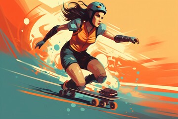 Canvas Print - A woman roller skating, graphic poster