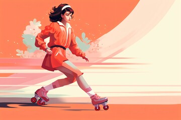 Wall Mural - A woman roller skating, graphic poster