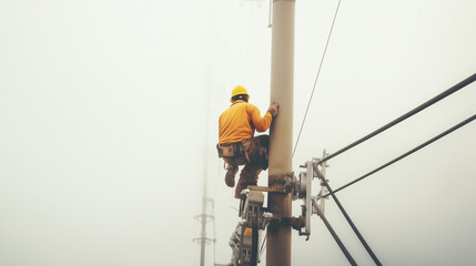 Canvas Print - Man working on an electrical pole
