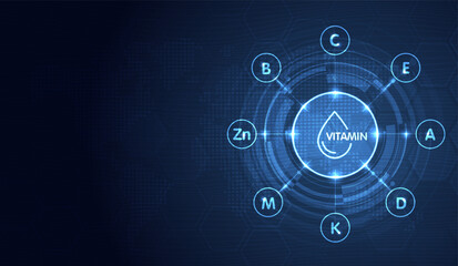 Multivitamin of vitamin C, E, A, D, K, M, Zn and B. inspiration protect the body and stay healthy, vitamins icon concept. natural food supplement advertising illustration. vector design.