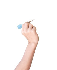 Male hand holding a darts isolated on transparent background, PNG File