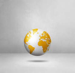 Wall Mural - World globe, yellow earth map, isolated on white. Square background