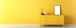 Vibrant yellow wall with modern dresser and blank picture frame. Generative AI