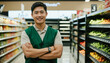 © Reubens Stock Photos - An Asian American Seller Standing at Supermarket With Arms Crossed.