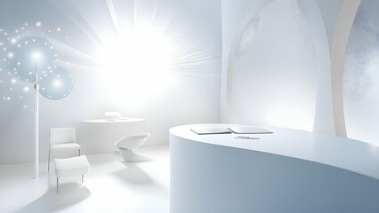 Wall Mural - Modern white reception interior. 3d render illustration mock up. Interior design concept