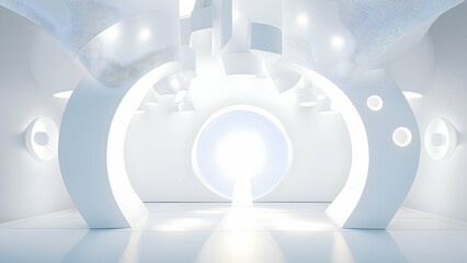 Wall Mural - Modern white reception interior. 3d render illustration mock up. Interior design concept