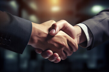 Wall Mural - handshake zoom view of businessmen for agreement of business negotiation or cooperation meeting between two companies isolated on a blurry background. Generative AI.